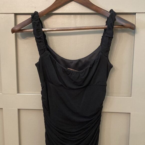 BCBG maxAzria ruched asymmetric hem midi dress black size XS - Picture 12 of 15